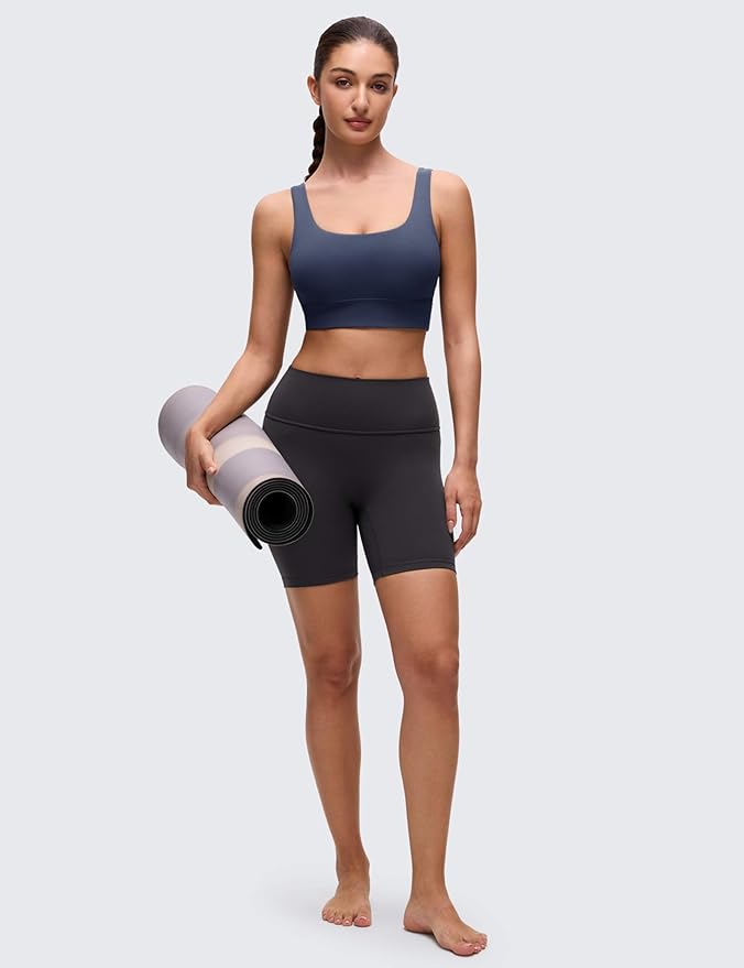 CRZ YOGA Butterluxe U Back Longline Sports Bras for Women - Scoop Neck Padded Yoga Workout Crop Top with Built in Pads