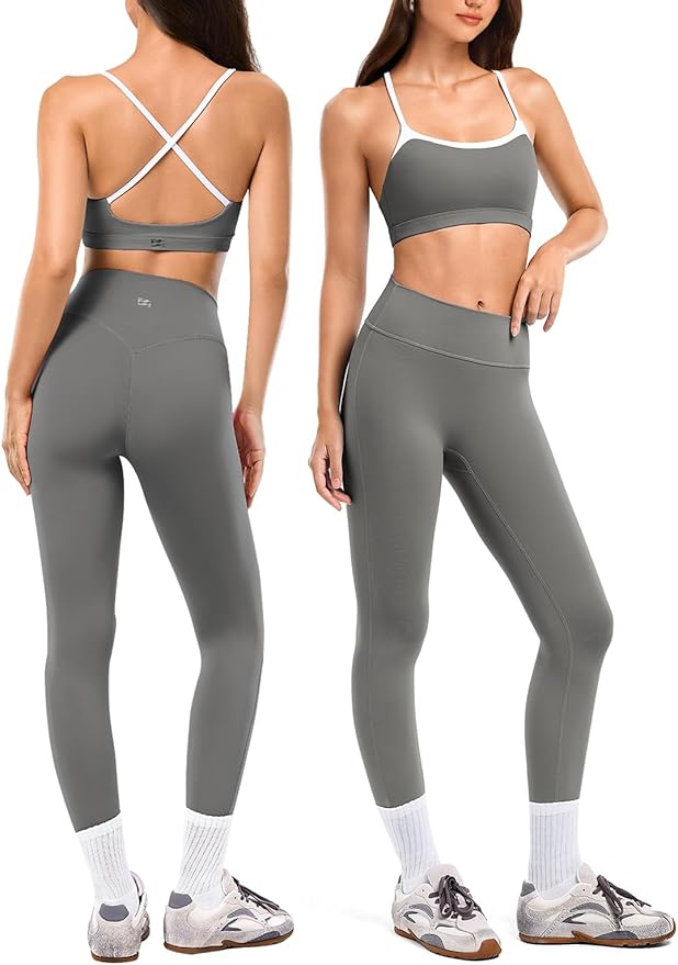 2 Piece Workout Sets for Women, Camisole Square Neck Tops & Seamless Leggings, Gym Yoga Pilates Outfits