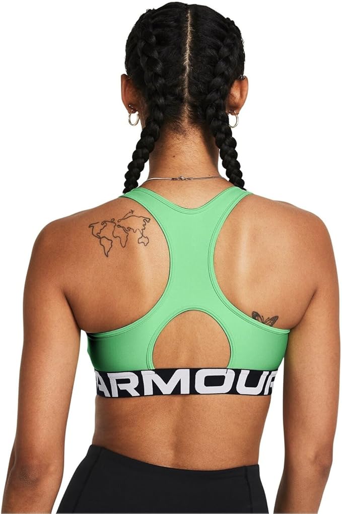 Under Armour Womens HeatGear Authentics Mid Impact Branded Sports Bra