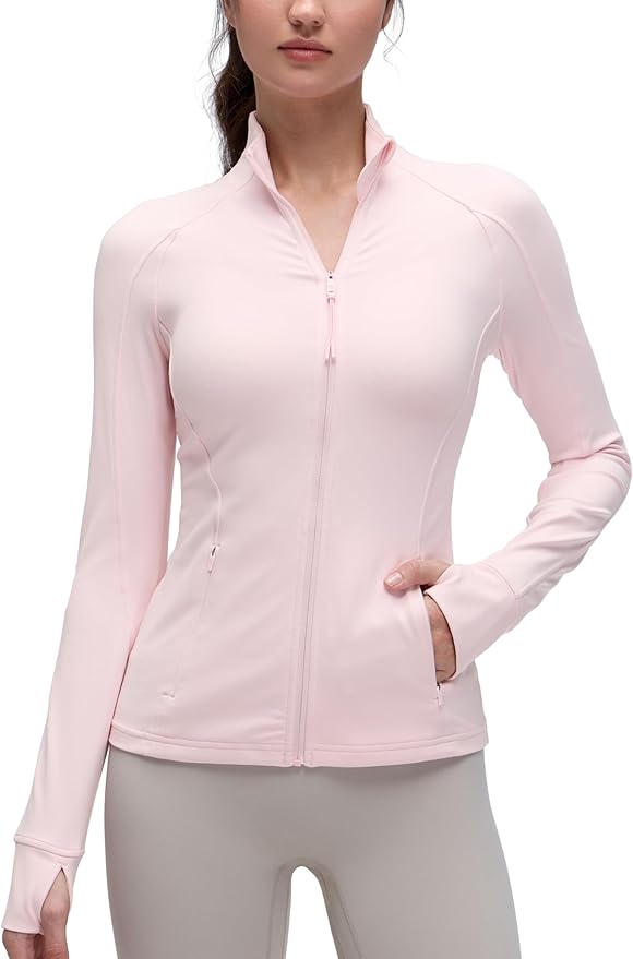 CRZ YOGA Butterluxe Hip Length Jackets for Women - Full Zip Athletic Track Tops with Thumb Holes Pockets