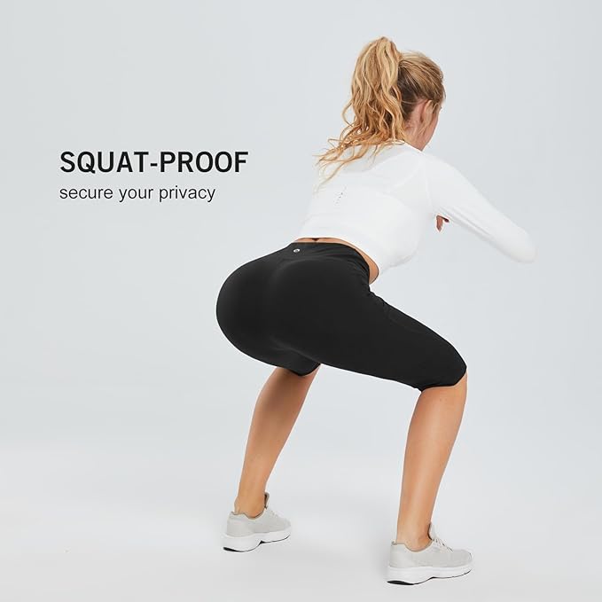 baleaf Women's Capri Leggings with Pockets High Waisted Knee Length Capris Stretch for Casual Yoga Pants Workout Exercise