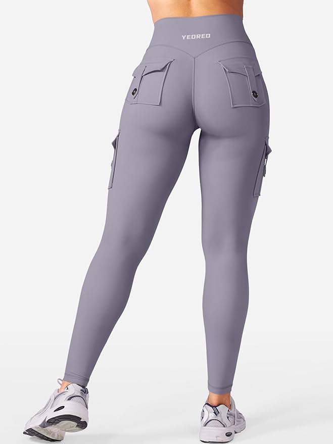 YEOREO CoreFlex Workout Cargo Leggings with Pockets for Women Hidden Scrunch Butt Lifting Leggings Gym Yoga Pants
