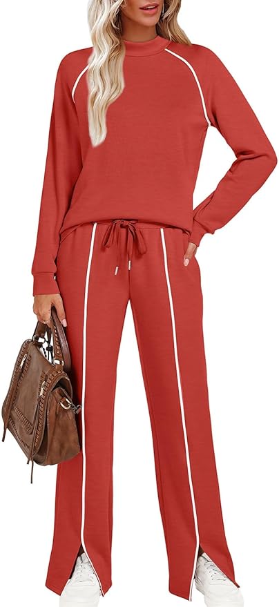 WIHOLL Lounge Sets for Women 2 Piece Fall Outfits 2025 Wide Leg Pant Matching Sets Womens Clothing