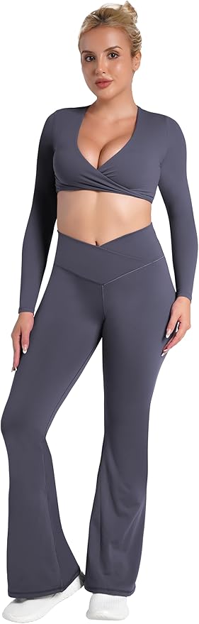 Sunzel Flare Leggings, Crossover Yoga Pants with Tummy Control, High-Waisted and Wide Leg
