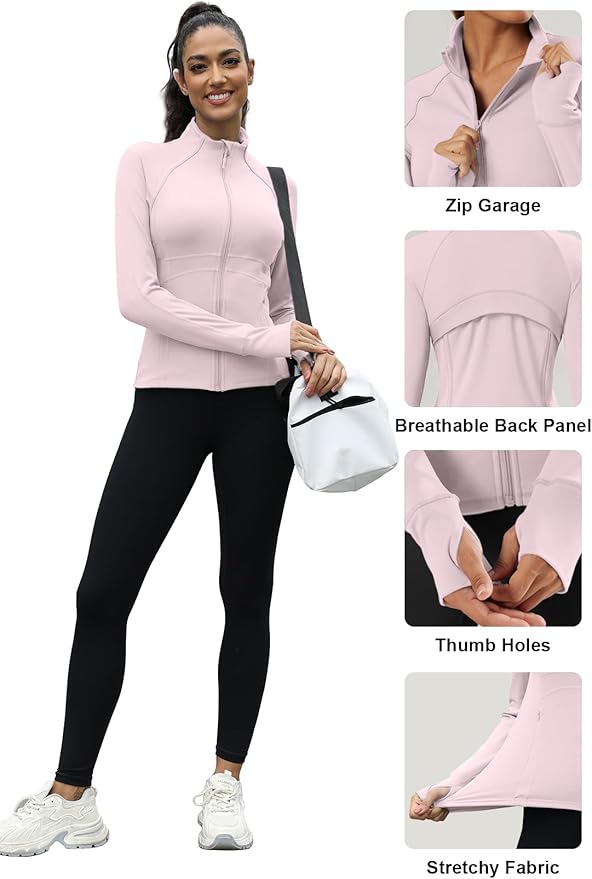 Waitfairy Zip Up Jackets for Women Yoga Gym Top Running Workout Jackets for Woman Track Jacket Women with Thumb Holes