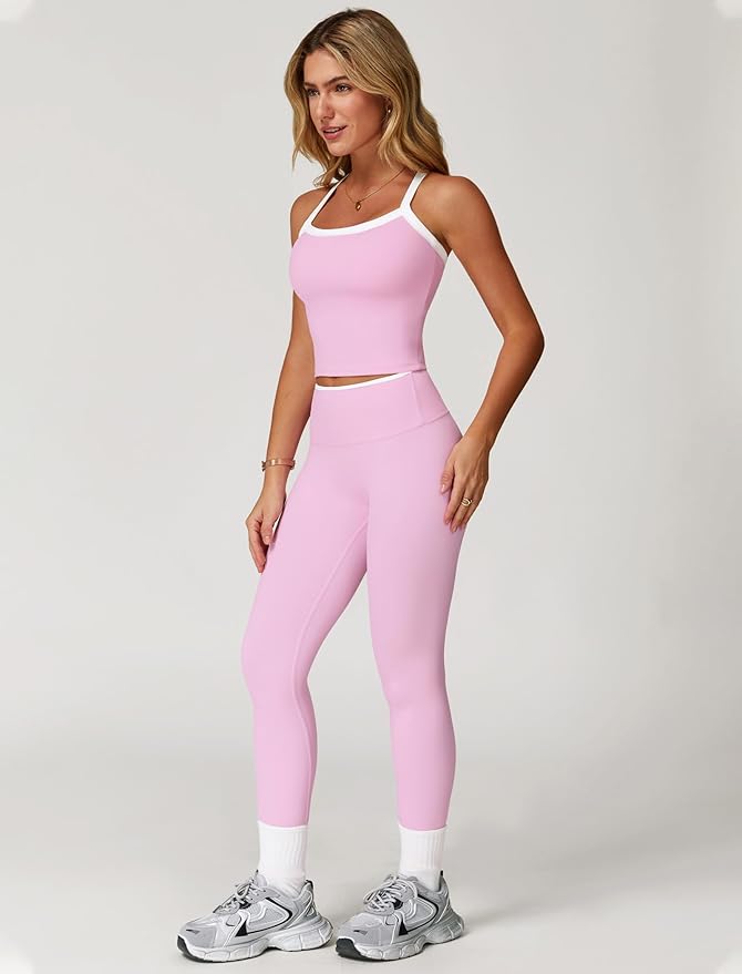 QBGJTD Womens Workout Sets Two Piece Cross Back Tank Top Matching High Waist Leggings Sets Gym Outfits Work Out Clothes