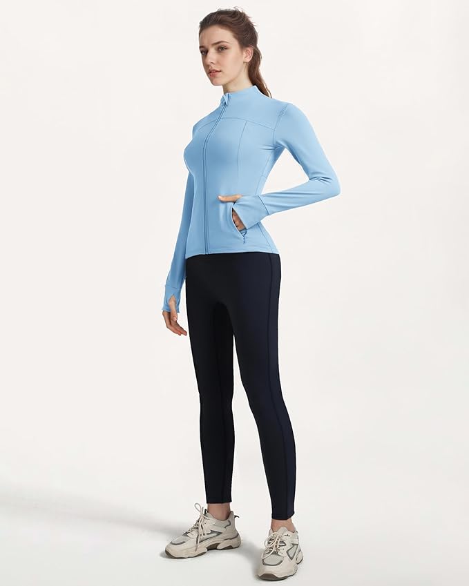 Locachy Women's Slim Fit Full Zip Athletic Running Sports Workout Jacket with Thumb Holes