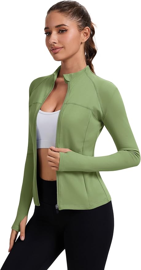 Rapbin Women's Full Zip Workout jackets Runing Slim Fit Athletic Tops With Thumb Holes