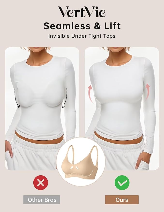 Vertvie Womens Seamless Jelly Bras No Underwire Comfort Push Up Bras Buttery Soft Wireless Bralette Full Coverage Sports Bra