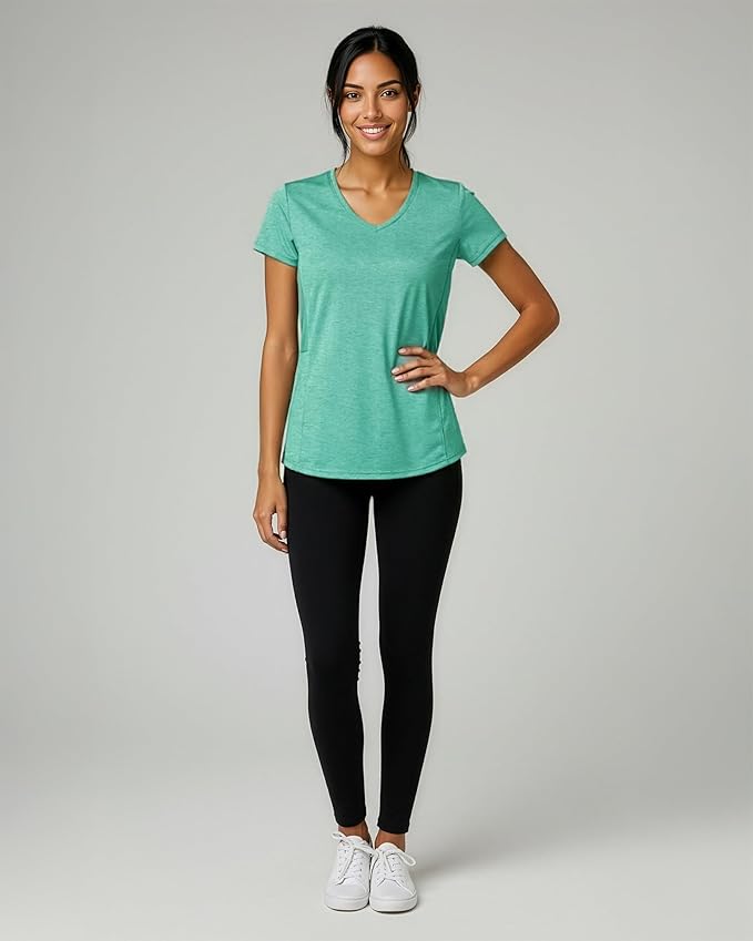 Real Essentials 5 Pack: Women's Dry-Fit Short Sleeve V Neck T Shirt Workout Fitness Yoga Top Tee (Available in Plus Size)