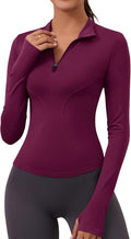 LOMON Womens Long Sleeve Workout Tops Quick Dry Quarter Zip Pullover Crop Yoga Athletic Slim Fit Shirts