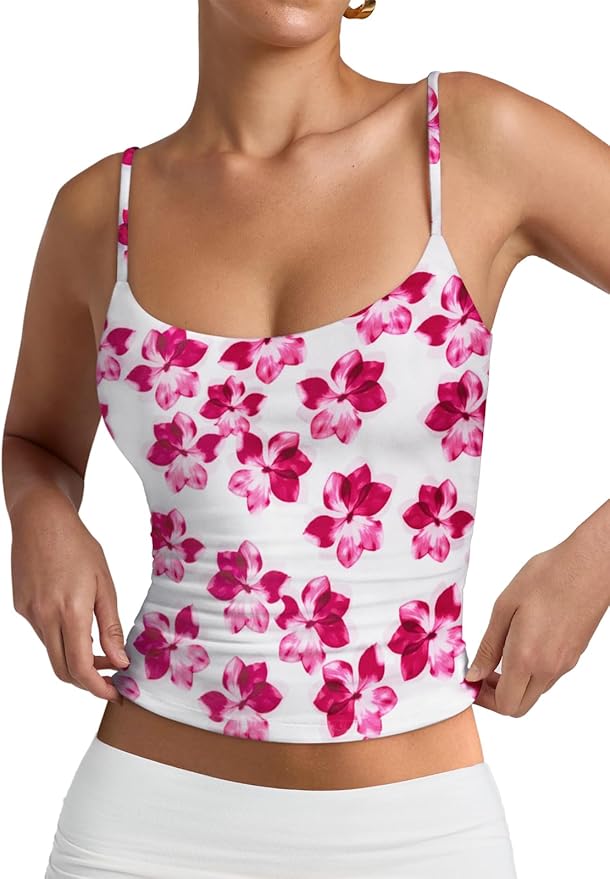 PINKMSTYLE Women's Basic Double Lined Scoop Neck Tank Tops Adjustable Cami Tank Summer Sleeveless Tops