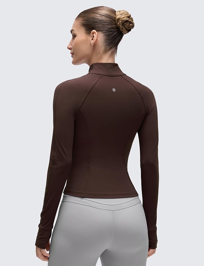 CRZ YOGA Butterluxe Waist Length Jackets for Women - Full Zip Athletic Track Tops with Thumb Holes Pockets