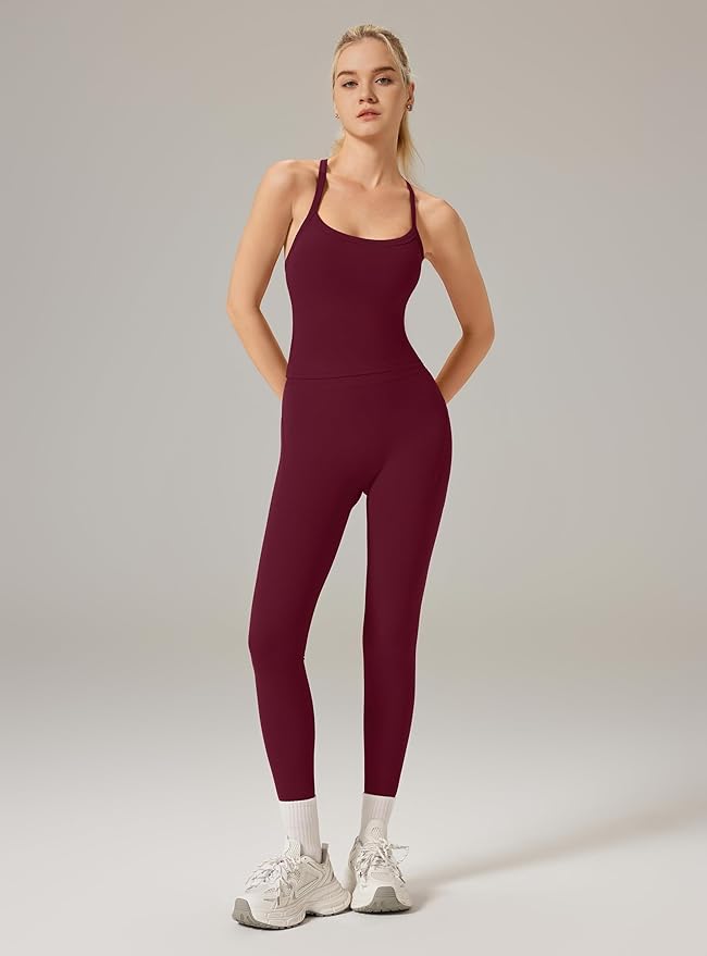 RXRXCOCO Cross Back Workout Sets for Women 2 Piece Padded Tank Tops Hidden Scrunch Leggings Gym Outfits with Pockets