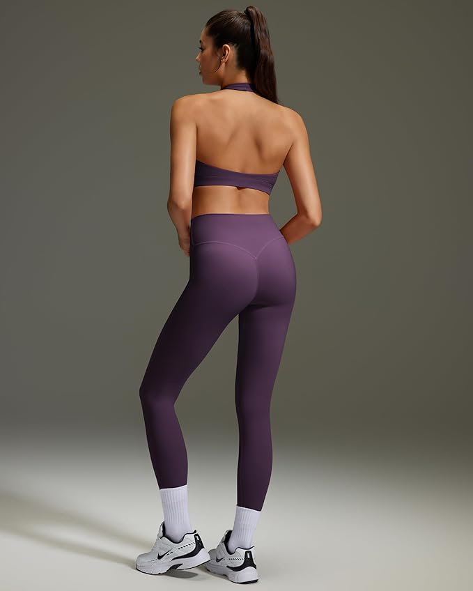 OMKAGI 2 Piece Workout Sets for Women Halter Sports Bras Gym Sets Booty Leggings Outfits
