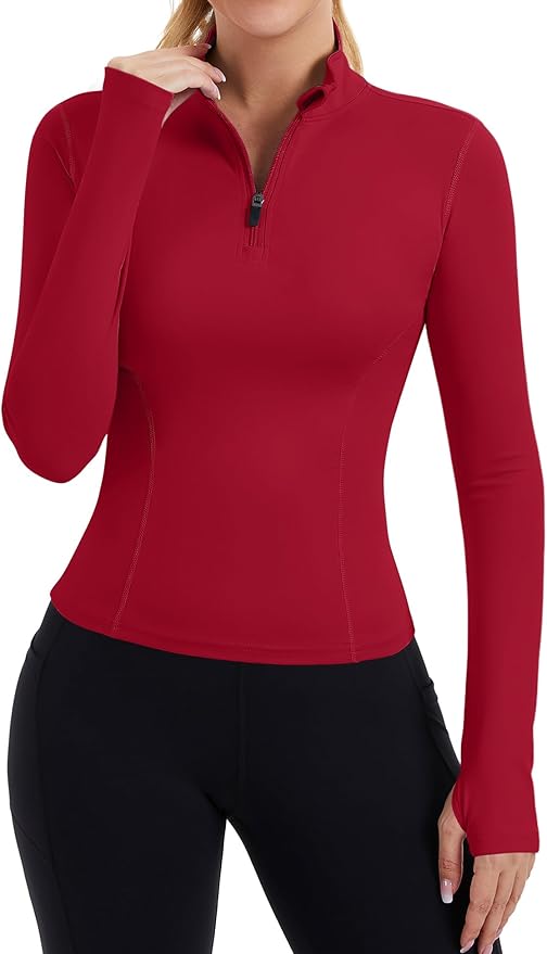 ZHENWEI Womens Workout Tops Long Sleeve Quarter Zip Pullover Quick Dry Golf Shirt Athletic Slim Fit Crop Yoga Gym Tops