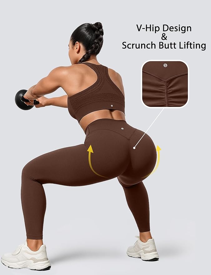 Sogetdo Yoga Leggings for Women Hidden Scrunch Butt Non See Through High Waisted No Front Seam Athletic Gym Workout Pants