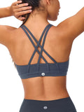 Women's Strappy Sports Bras Light Compression Crop Criss Cross Back Padded Workout Yoga Bra Supportive U Neckline