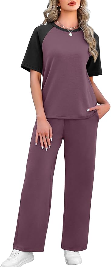 WIHOLL 2 Piece Sets for Women Resort Wear Travel Vacation Outfits Summer Short Sleeve Lounge Sets