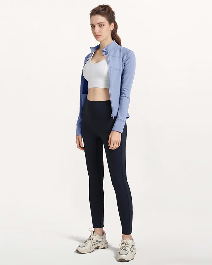 Gacaky Women's Slim Fit Workout Running Track Jackets Full Zip-up Yoga Athletic Jacket with Thumb Holes