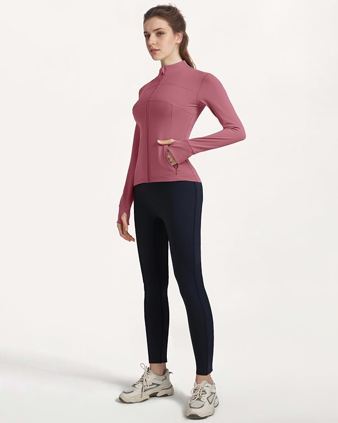 Locachy Women's Slim Fit Full Zip Athletic Running Sports Workout Jacket with Thumb Holes