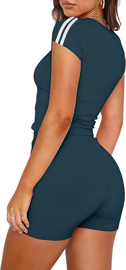 NIASHOT Womens Two Piece Lounge Sets Summer Contrast Side Stripes 2 Piece Workout Athletic Outfits Matching Clothing Set