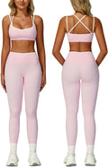 ABOCIW Two Piece Workout Sets for Women Color Block Strappy Sports Bra High Waist Leggings Yoga Pilates Outfits