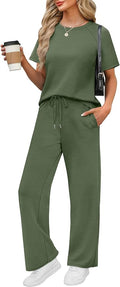 WIHOLL 2 Piece Sets for Women Resort Wear Travel Vacation Outfits Summer Short Sleeve Lounge Sets