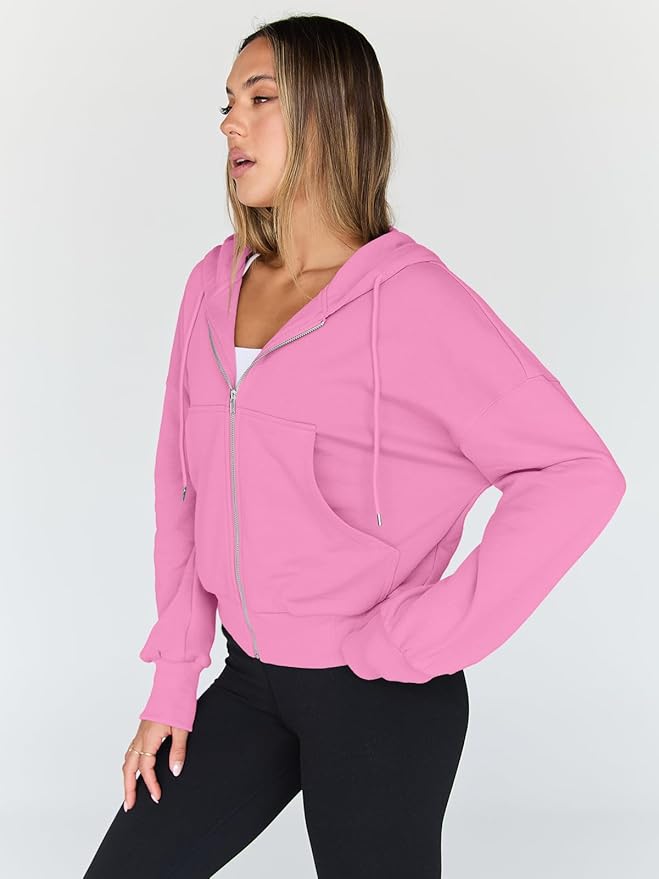 Trendy Queen Hoodies for Women Full Zip Up Cropped Sweatshirts Jackets Casual Comfy Gym Tops Fall Outfits Winter Clothes 2026