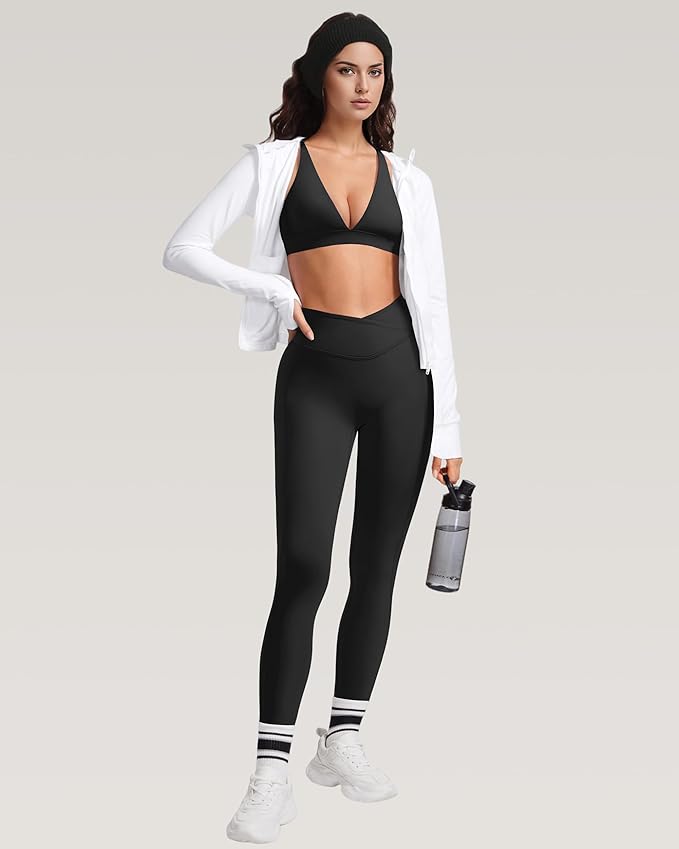 RXRXCOCO 2 Piece Workout Sets for Women Strappy Sports Bra Booty Leggings with Pockets Yoga Gym Outfits