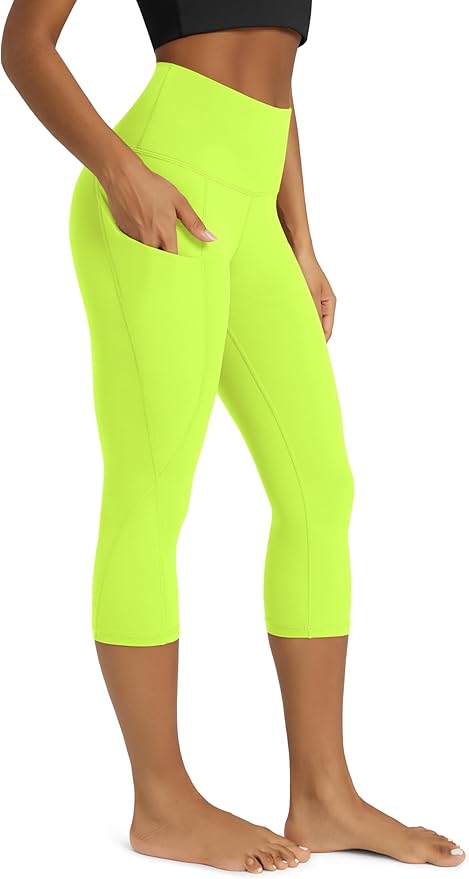 ODODOS Women's High Waisted Yoga Capris with Pockets, Tummy Control Non See Through Workout Athletic Running Capri Leggings