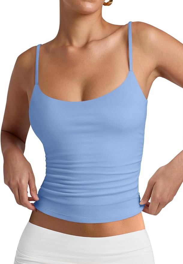 PINKMSTYLE Women's Basic Double Lined Scoop Neck Tank Tops Adjustable Cami Tank Summer Sleeveless Tops