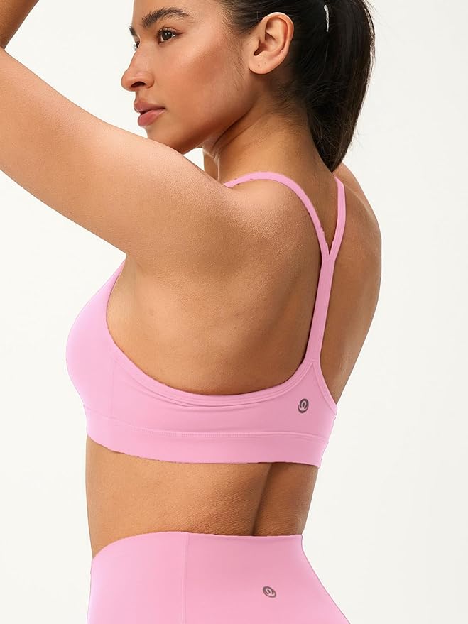 Womens Y Back Padded Sports Bra Strappy U Neck Butter Soft Low Impact Workout Bras Yoga Pilates Walking