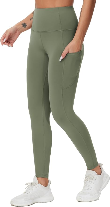 THE GYM PEOPLE Thick High Waist Yoga Pants with Pockets, Tummy Control Workout Running Yoga Leggings for Women