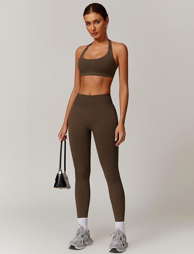 ABOCIW Workout Sets for Women Seamless Scunch Butt Lifting Impact Leggings Halter Sports Bra 2 Piece Gym Outfits