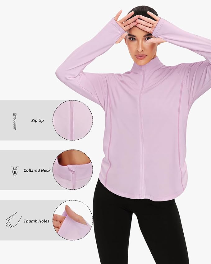 Vldnery Women's UPF 50+ Sun Protection Lightweight Jacket Zip Up Long Sleeve Sun Shirt for Women with Thumb Hole Hiking