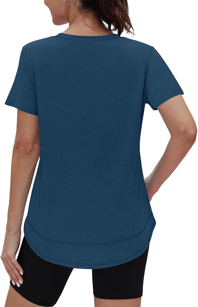 XIEERDUO Womens Workout Tops Short Sleeve Shirts Quick Dry Outfits for Hiking Running V Neck S-3XL