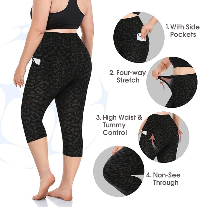 Plus Size Leggings for Women with Pockets-Stretchy XL-5XL Yoga Pants Tummy Control High Waist Workout Leggings