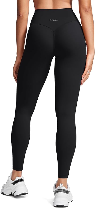 INGIA Womens High Waist No Front Seam Scrunch Butt Leggings Workouts 25 Inches V-Back Scrunch Booty Gym Yoga Pants