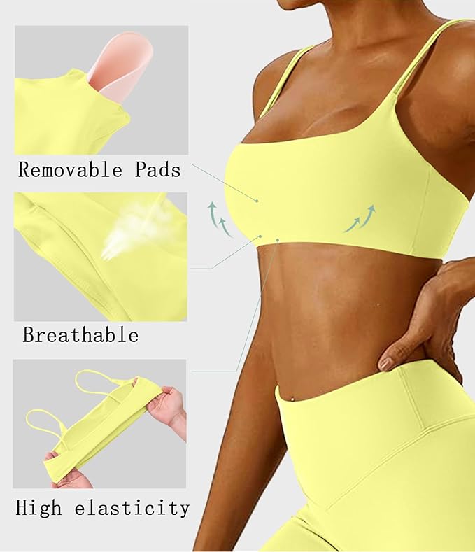 Comper Women's Sports Bra with Thin Straps Stretchy Wirefree Workout Bras Lightweight Workouts Bralette with Removable Pads