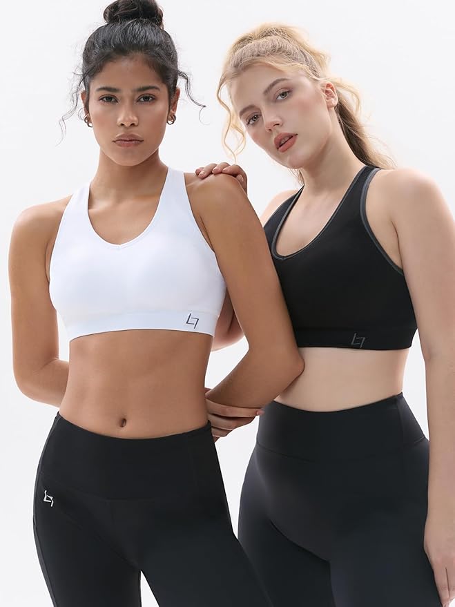 FITTIN Racerback Sports Bras for Women - Padded Comfortable Seamless Support for Yoga Workout Gym - for Plus Size Large Bust