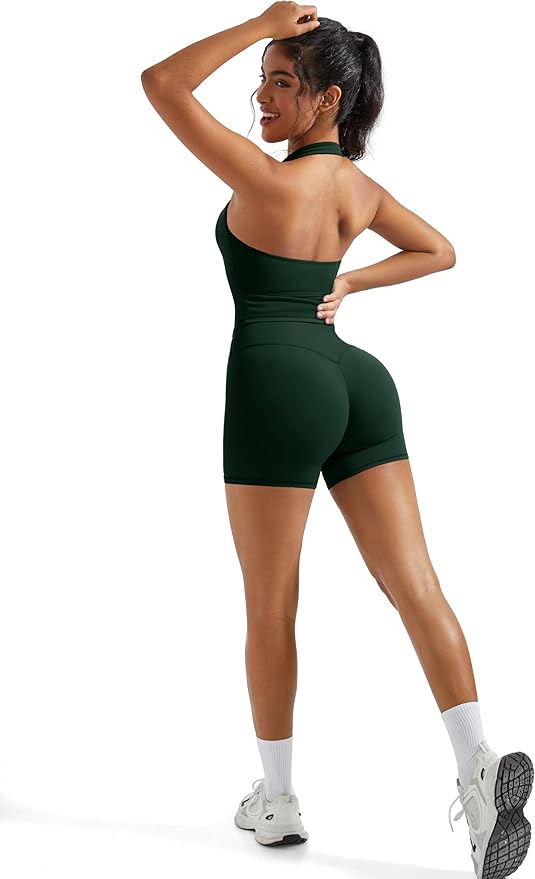 OMKAGI 2 Piece Workout Sets for Women Halter Sports Bra Tank Gym Biker Shorts Outfits