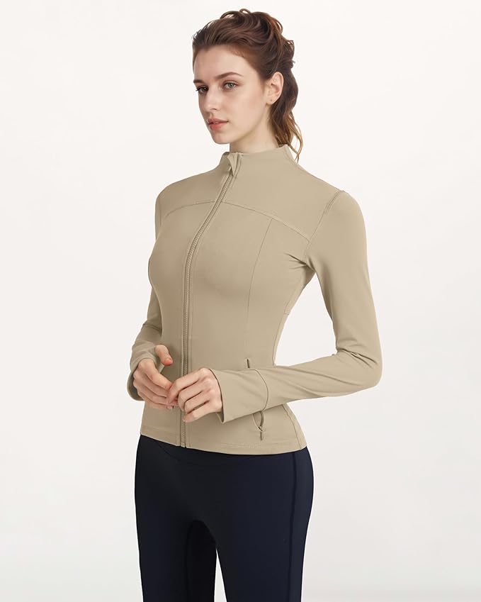 Locachy Women's Slim Fit Full Zip Athletic Running Sports Workout Jacket with Thumb Holes