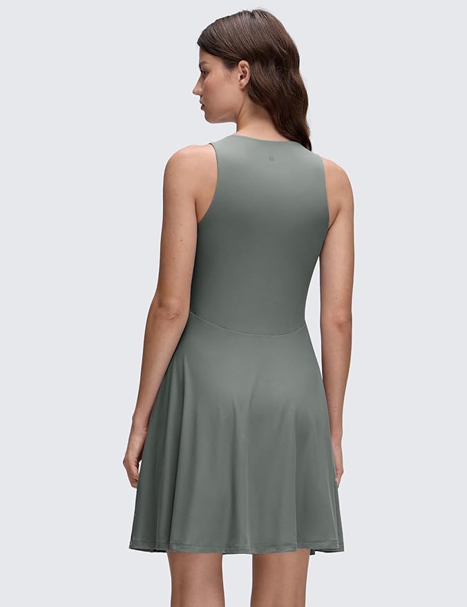 CRZ YOGA Cloudweight Double Layer Midi Dress for Women - Crewneck Flowy Tank Top Sleeveless Outfits for Casual Travel