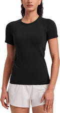 CRZ YOGA Seamless Workout Tops for Women Hip Length - Athletic Running Gym Yoga Short Sleeve Shirts Breathable Crewneck Tees