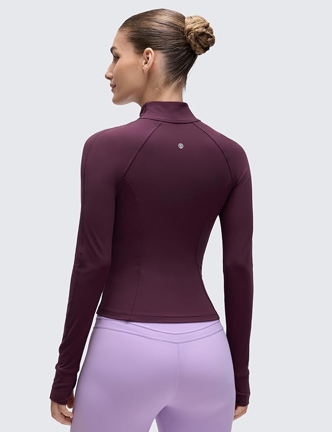 CRZ YOGA Butterluxe Waist Length Jackets for Women - Full Zip Athletic Track Tops with Thumb Holes Pockets