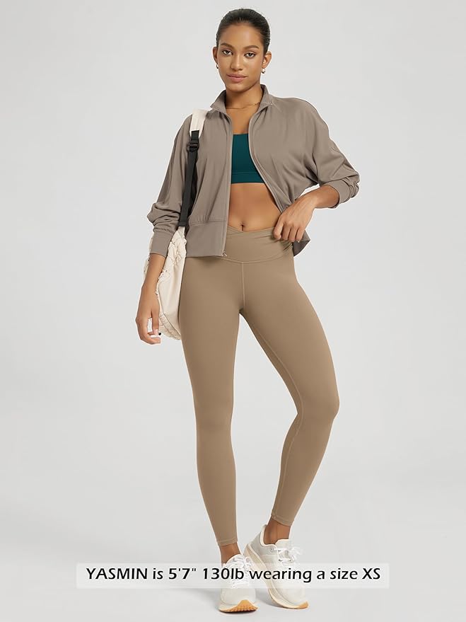 ODODOS Women's Cross Waist Yoga Leggings with Inner Pocket, 23"/25"/28" Gathered Crossover Workout Yoga Pants