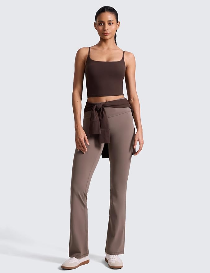 CRZ YOGA Butterlift Adjustable U Back Crop Tank Tops for Women - Padded Camisole Scoop Neck Workout Longline Sports Bras