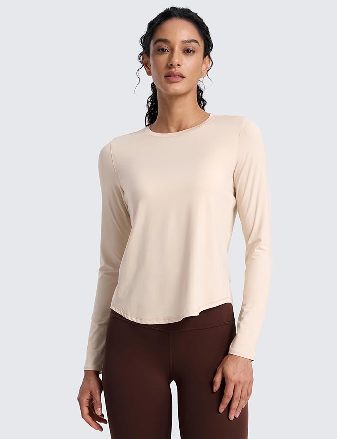 CRZ YOGA Lightweight Workout Long Sleeve Shirts for Women - Gym Running Fall Athletic Training T-Shirts High Neck Tops