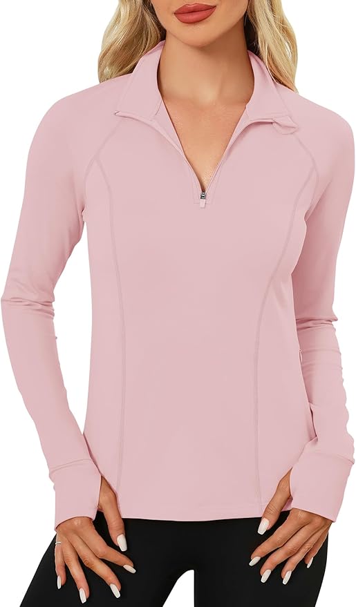 LOMON Women's Long Sleeve Athletic Tops Quarter Zip Workout Shirts Turtle Neck Fall Compression Shirt with Thumb Hole
